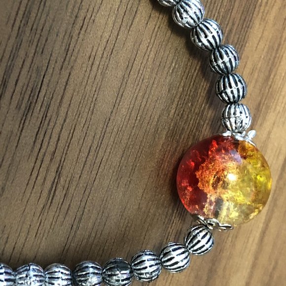 Handcrafted Sacral Chakra Bracelet Red/Yellow Glass Centerpiece Bead - Picture 3 of 3